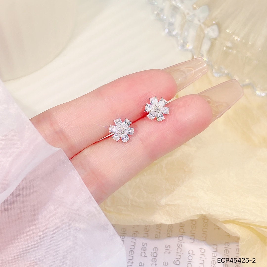 925 sterling silver, small earring studs, jewelry, rhodium plating, cubic zirconia stone, korean design.