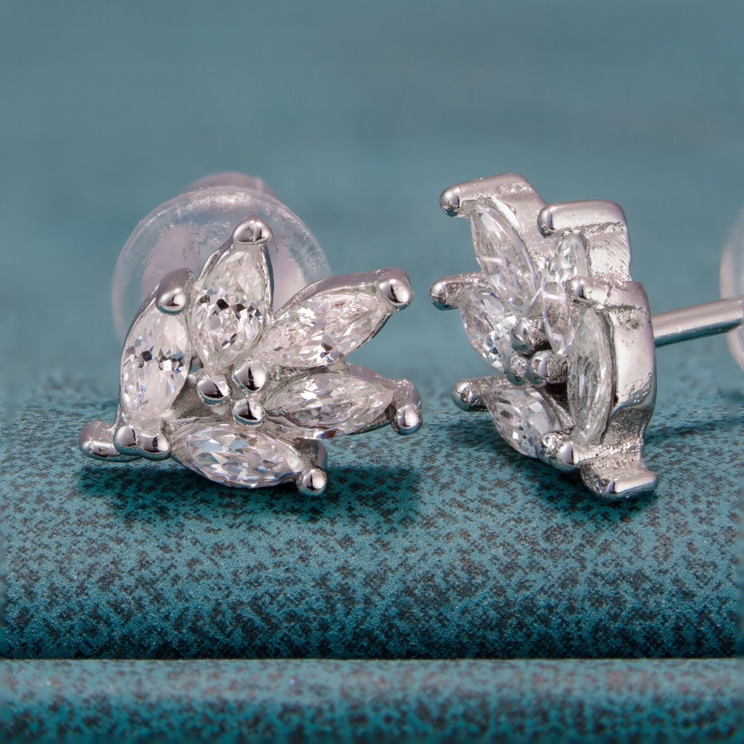 925 sterling silver, small earring studs, jewelry, rhodium plating, cubic zirconia stone, korean design.