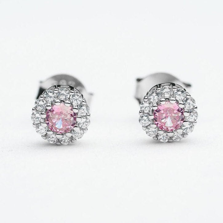 Mini pink cubic zircon stud earring 925 sterling silver rhodium plated 5a quality gemstone