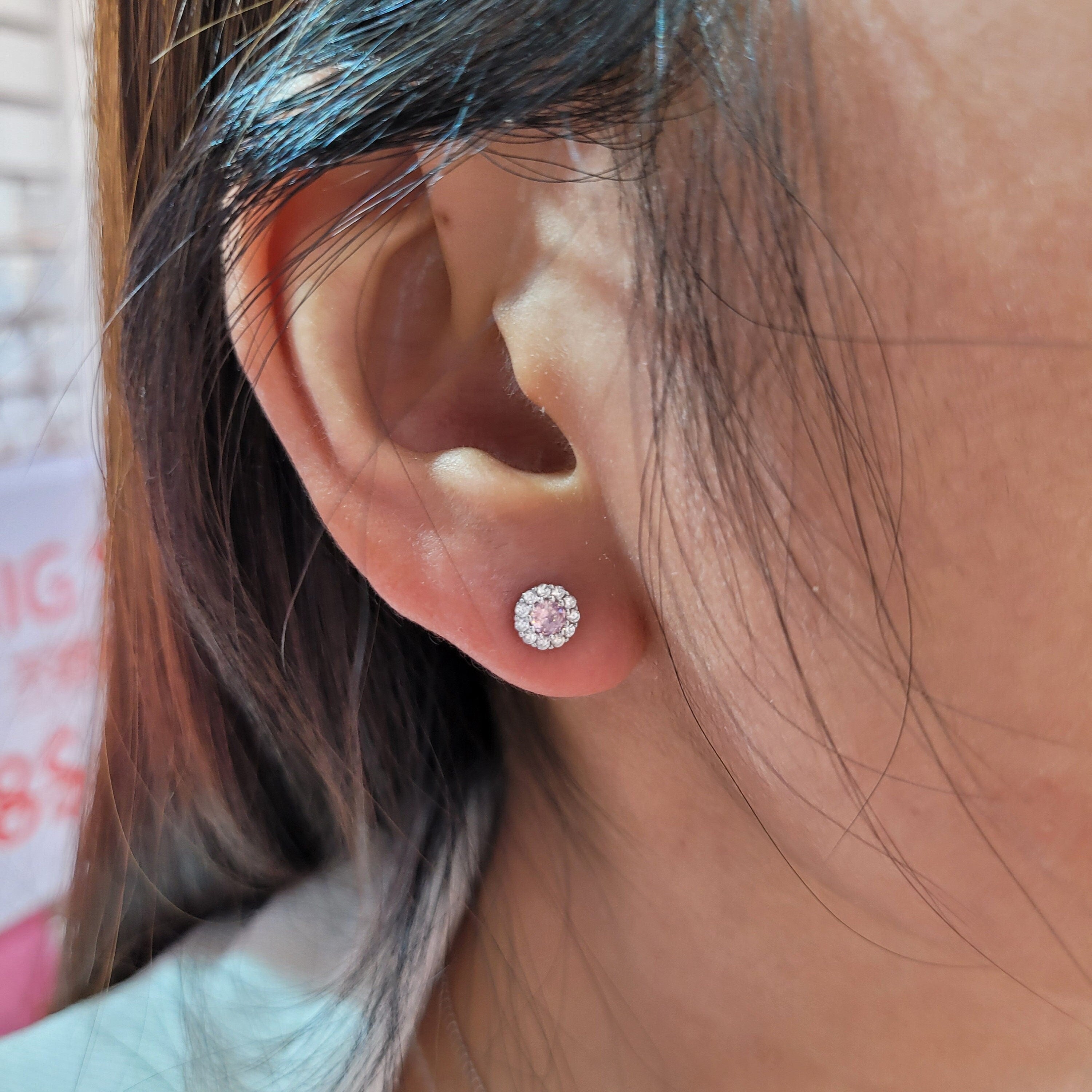 Mini pink cubic zircon stud earring 925 sterling silver rhodium plated 5a quality gemstone