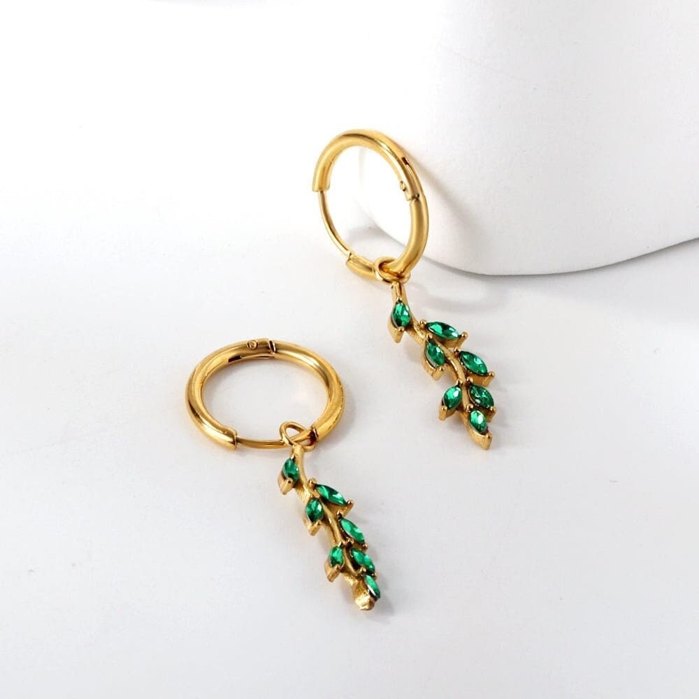 18k gold plating drop earrings jewelry for woman best gift for her stainless steel with green cubic zirconia