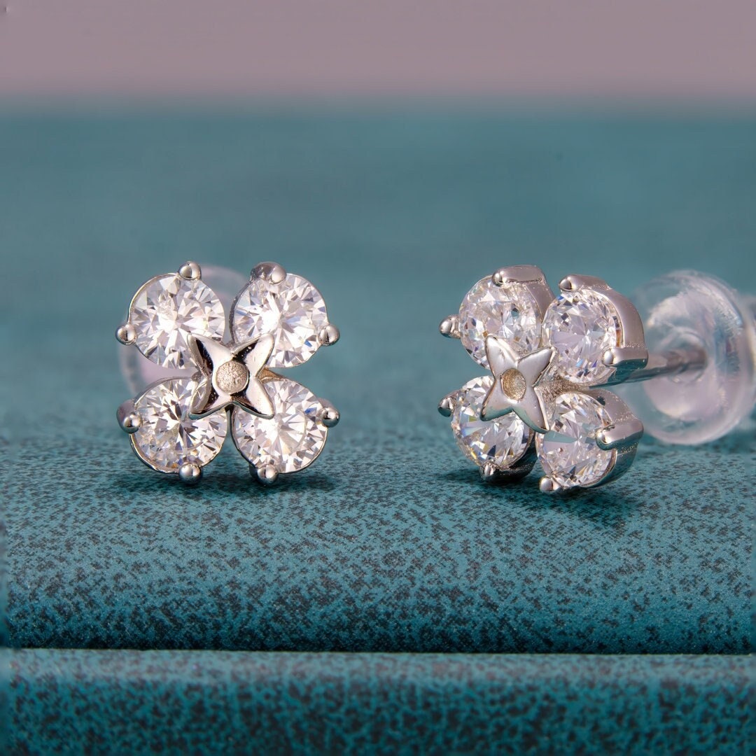 925 sterling silver, small earring studs, jewelry, rhodium plating, cubic zirconia stone, korean design.