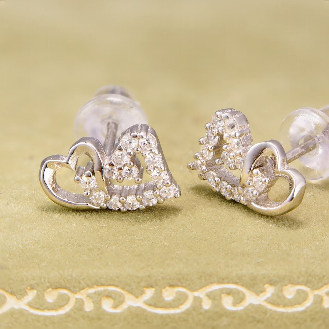 925 sterling silver, small earring studs, jewelry, rhodium plating, cubic zirconia stone, korean design.