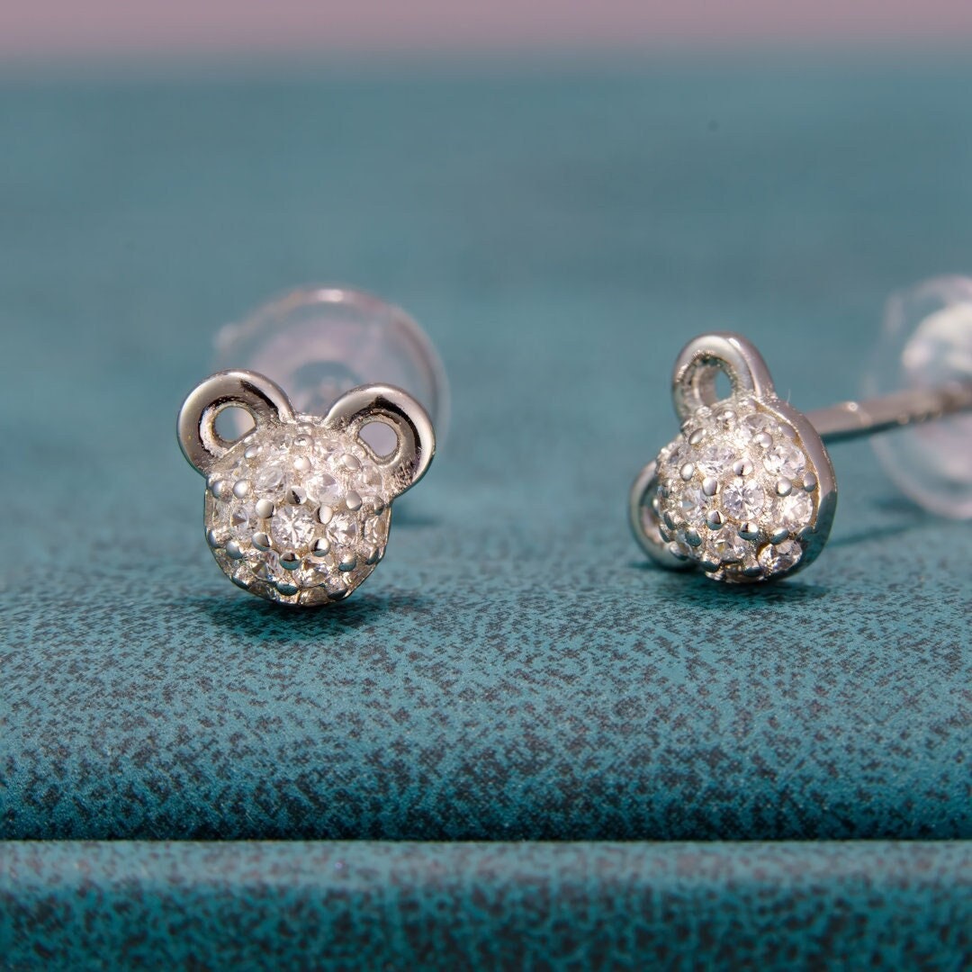 925 sterling silver, small earring studs, jewelry, rhodium plating, cubic zirconia stone, korean design.