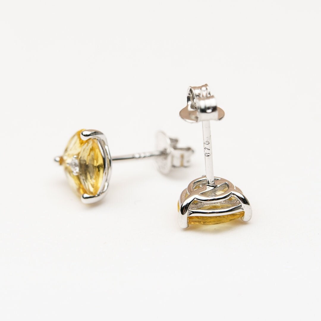 925 sterling silver stud earrings yellow cubic zirconia rhodium plated jewelry design