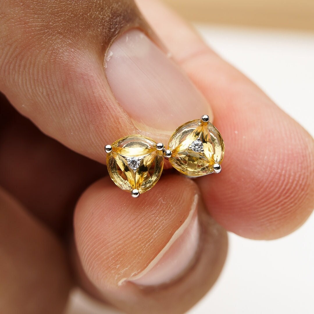 925 sterling silver stud earrings yellow cubic zirconia rhodium plated jewelry design