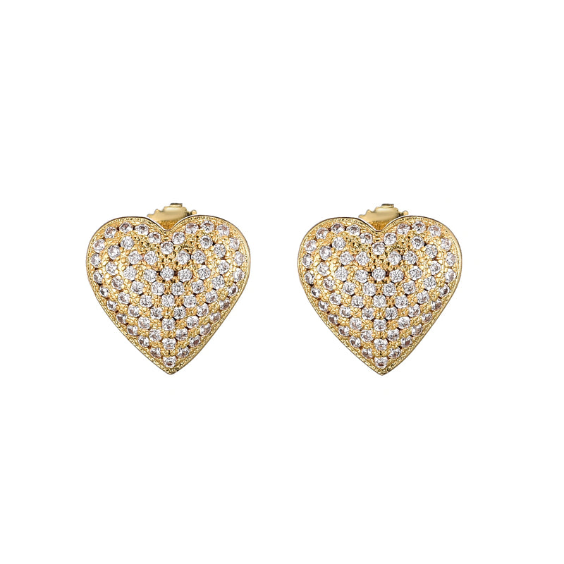 Dazzling Heart Cubic Zirconia Studs | Sterling Silver 18K Gold Plated