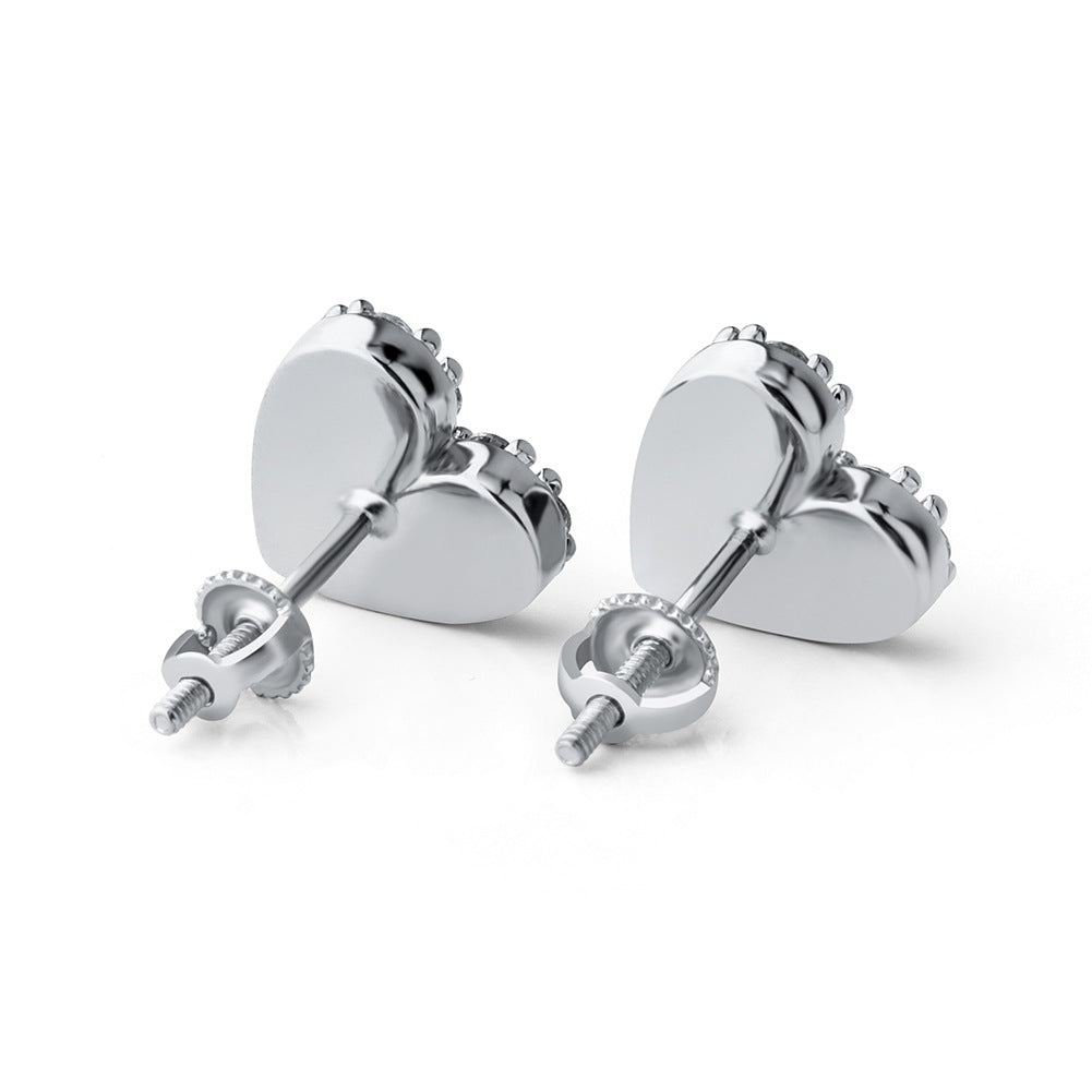 Pave Heart CZ Iced Out Stud Earrings in 925 Sterling Silver