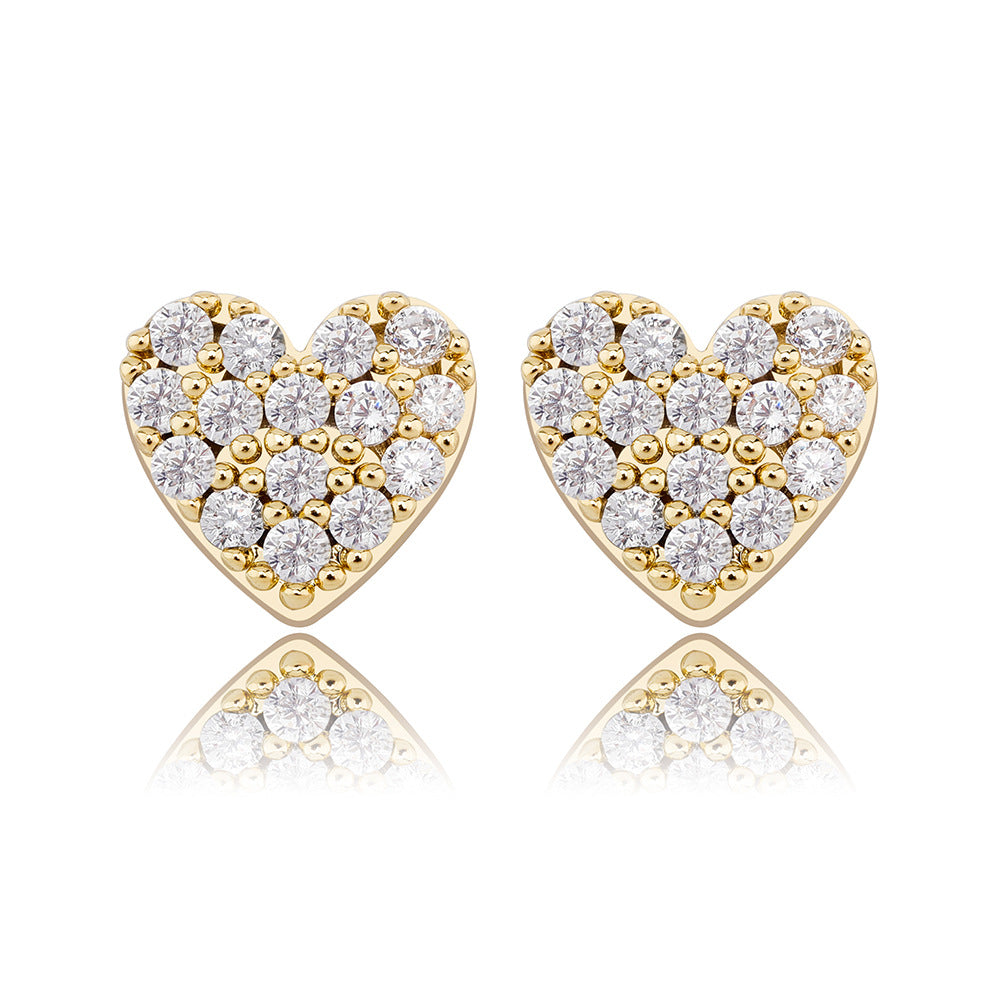 Pave Heart CZ Iced Out Stud Earrings in 925 Sterling Silver
