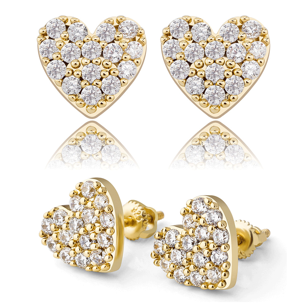 Pave Heart CZ Iced Out Stud Earrings in 925 Sterling Silver