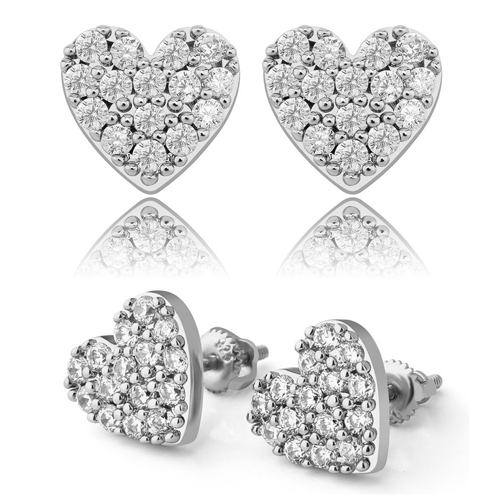 Pave Heart CZ Iced Out Stud Earrings in 925 Sterling Silver