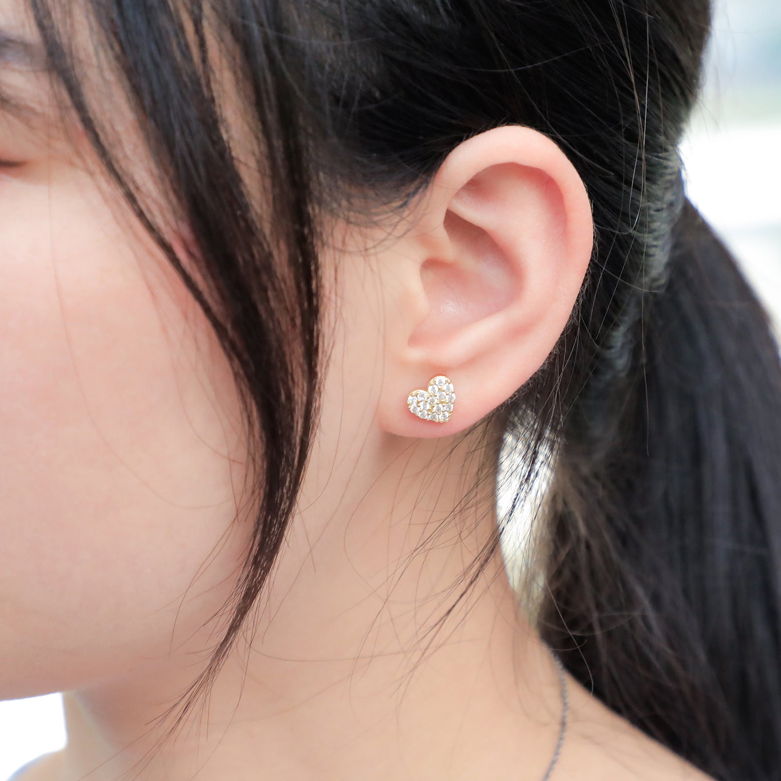 Pave Heart CZ Iced Out Stud Earrings in 925 Sterling Silver