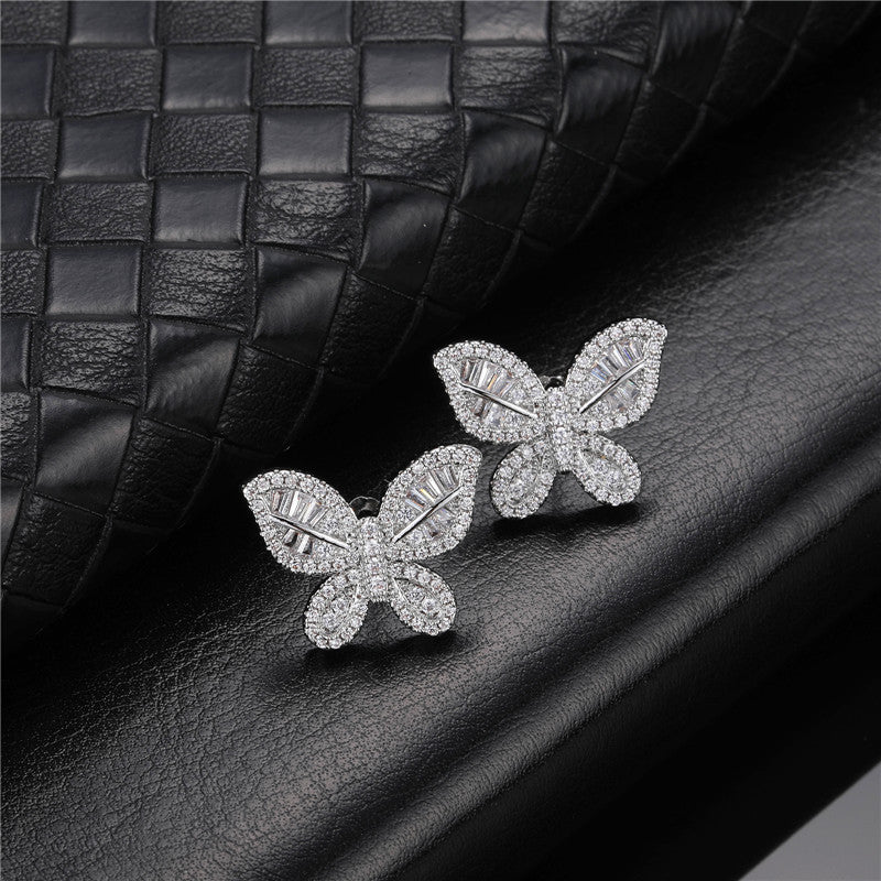 Chunky Butterfly Baguette Cubic Zircon Stud Earrings For Women Jewelry