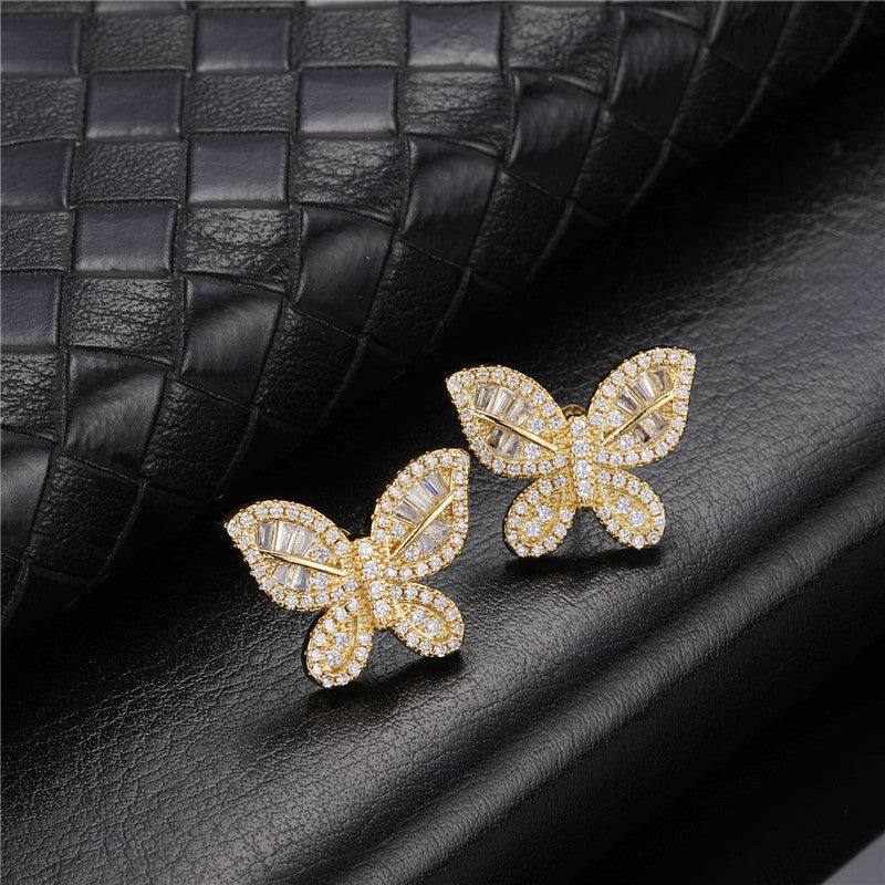 Chunky Butterfly Baguette Cubic Zircon Stud Earrings For Women Jewelry