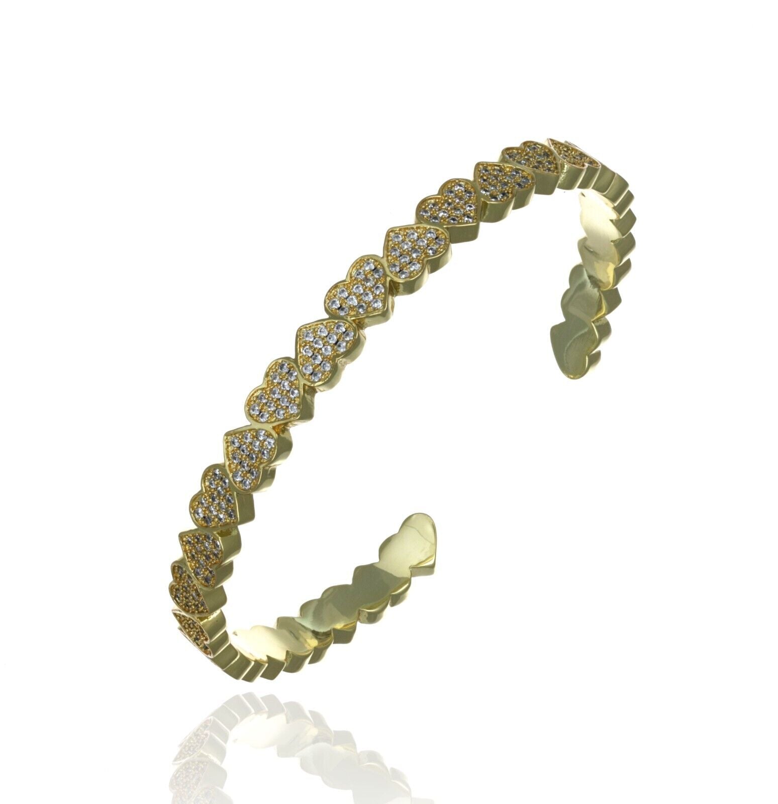 Love Gold Color Bangle Bracelet Open fully iced cubic zirconia stone