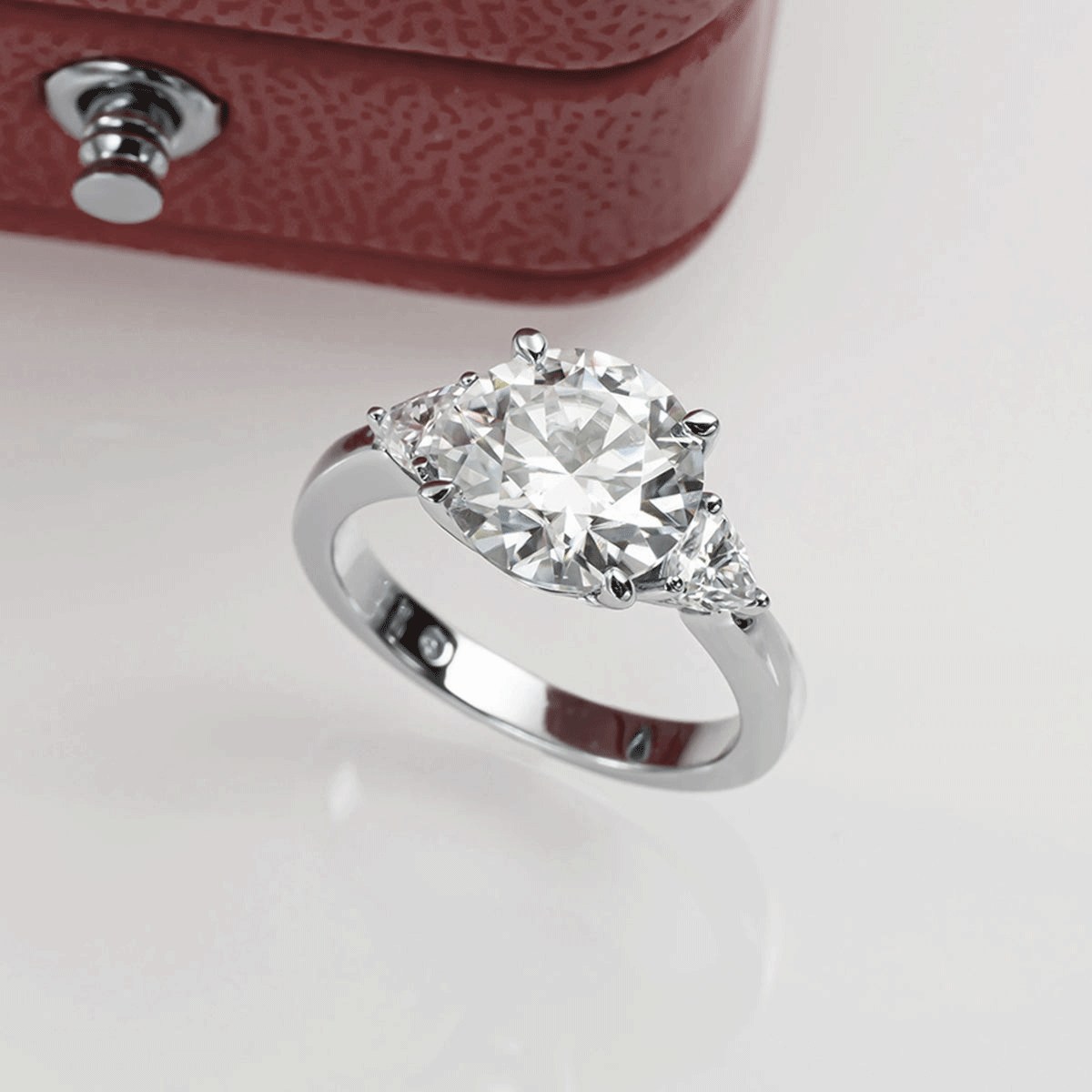 Moissanite Three Stone Engagement Ring With Thick Solid 925 Sterling Silver Band