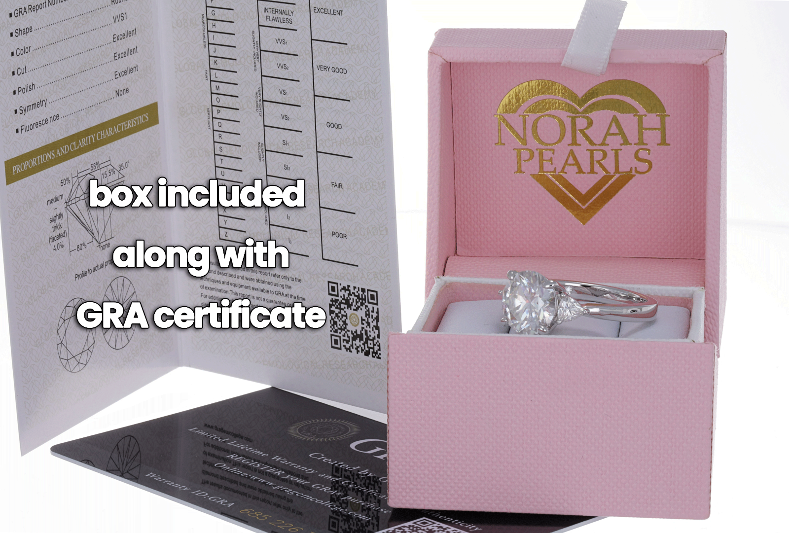 Moissanite Three Stone Engagement Ring With Thick Solid 925 Sterling Silver Band