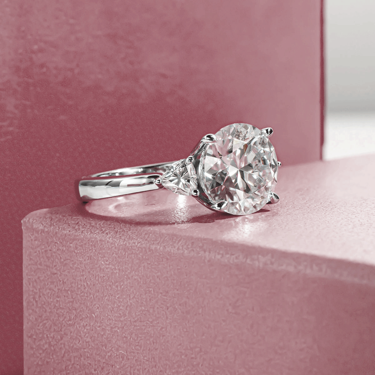 Moissanite Three Stone Engagement Ring With Thick Solid 925 Sterling Silver Band