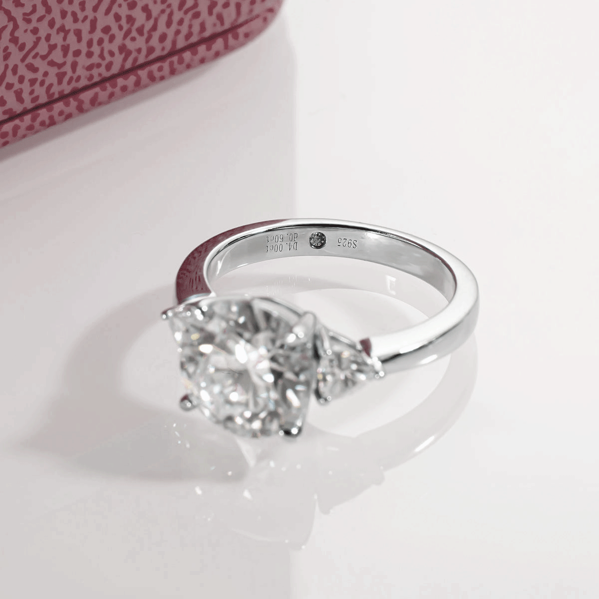 Moissanite Three Stone Engagement Ring With Thick Solid 925 Sterling Silver Band