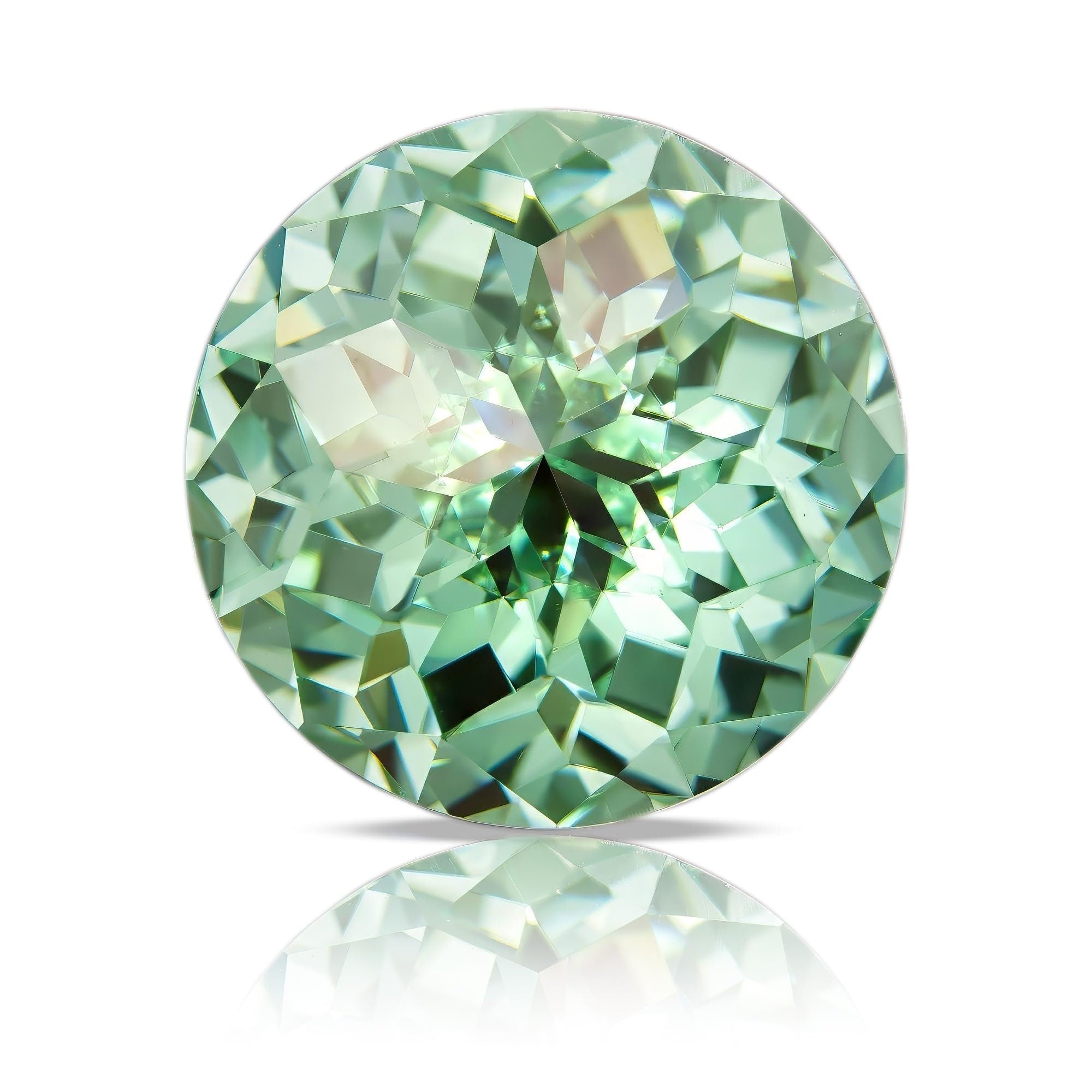 8mm apple green moissanite loose stone - 2ct round emperor fantasy cut - gra certified