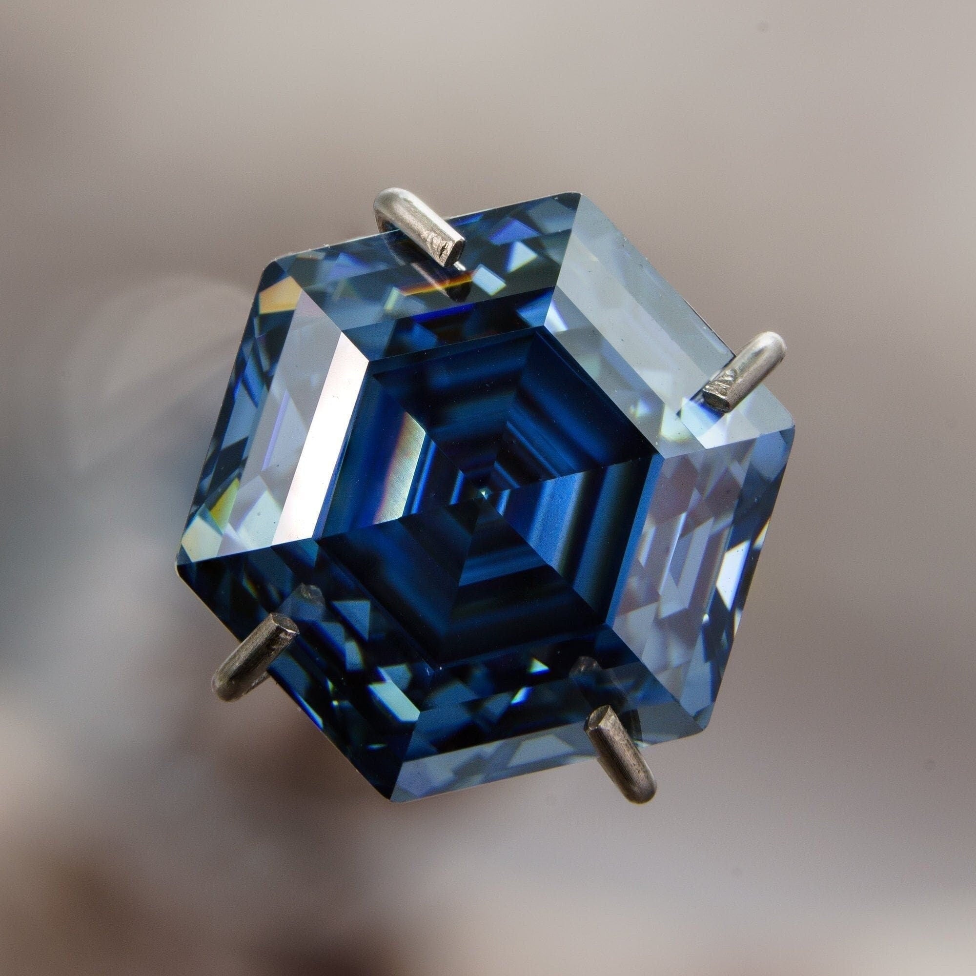 Moissanite Royal blue color certified 2ct hexagon cut gemstone 7mm