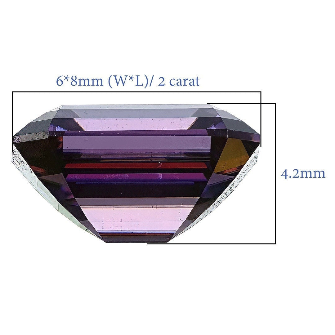 Moissanite emerald cut 2 carat - 6x8mm imperial purple colors, vvs1 clarity, excellent cut - handcrafted brilliance
