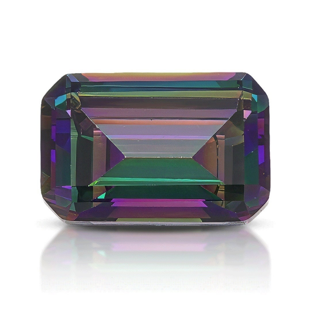 Cubic zirconia 10x14mm aaa grade emerald cut rainbow green - brilliantly clean and perfect for crafting
