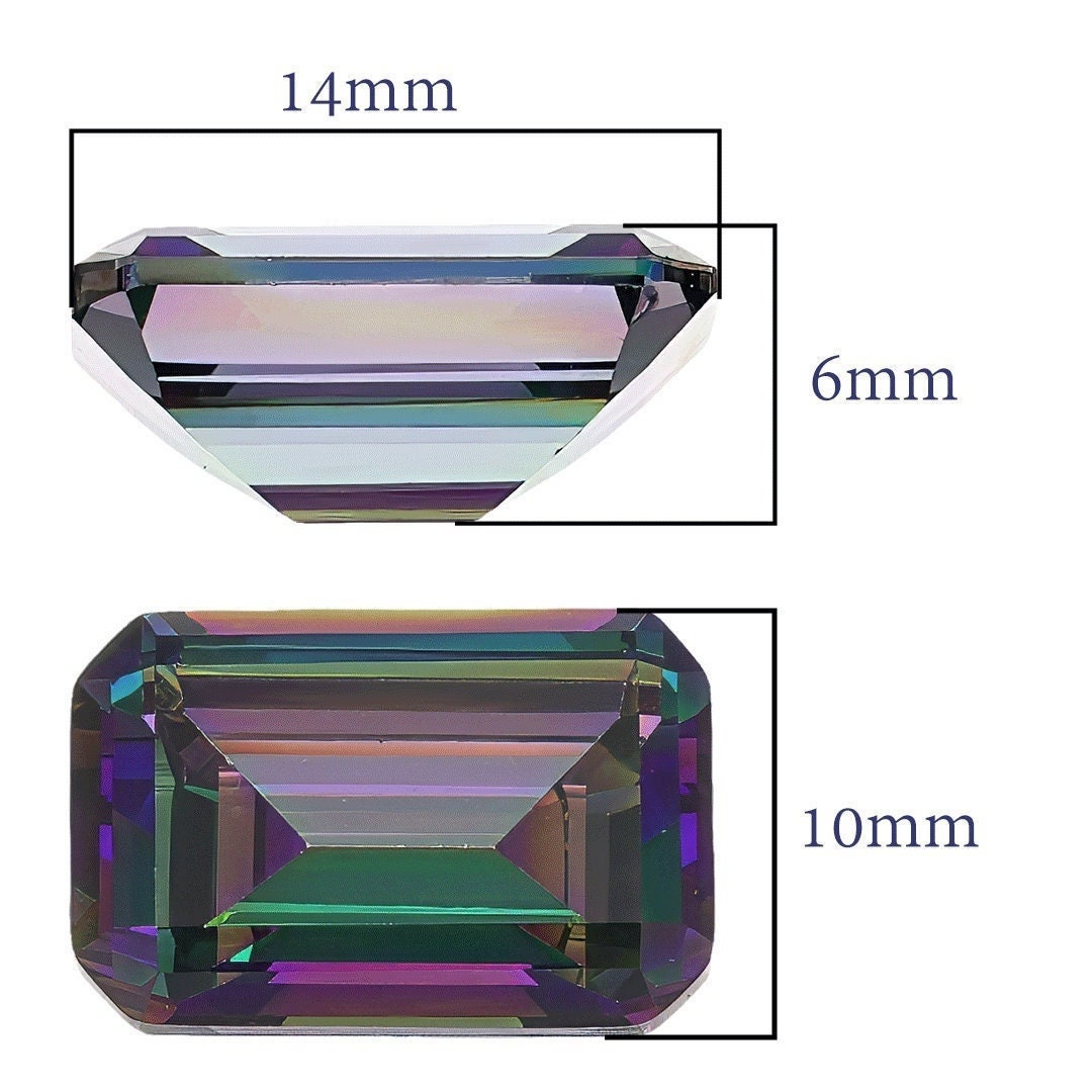 Cubic zirconia 10x14mm aaa grade emerald cut rainbow green - brilliantly clean and perfect for crafting