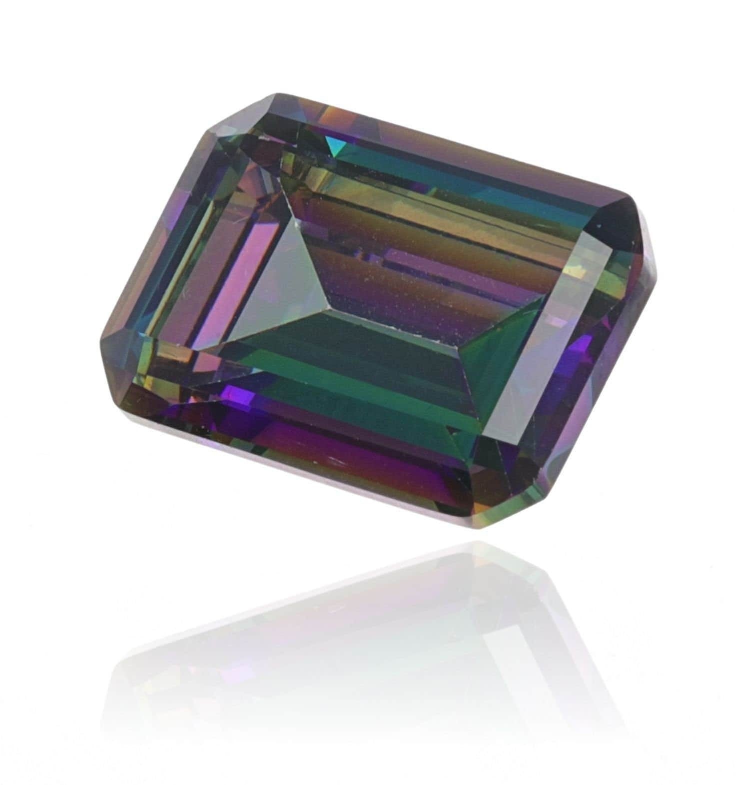 Cubic zirconia 10x14mm aaa grade emerald cut rainbow green - brilliantly clean and perfect for crafting
