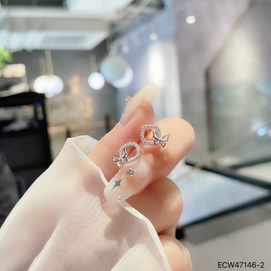 925 sterling silver earring studs, jewelry, Rhodium plating, cubic zirconia stone, Korean design.