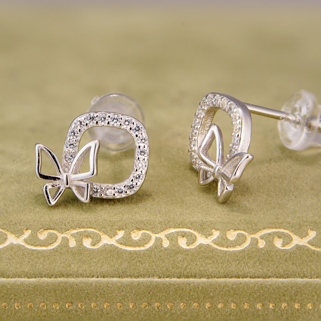 925 sterling silver earring studs, jewelry, Rhodium plating, cubic zirconia stone, Korean design.