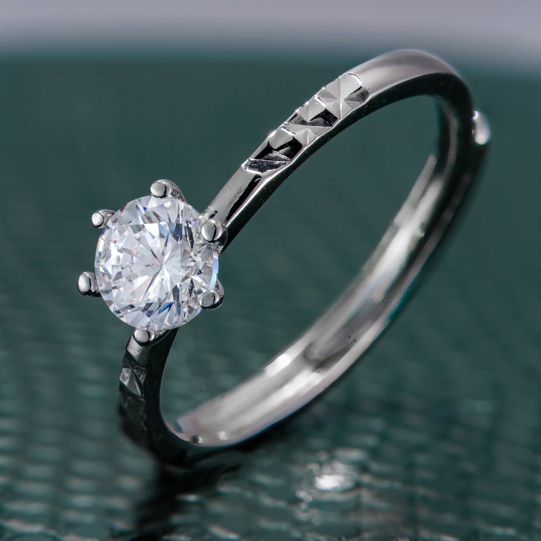 925 sterling silver ring, Rhodium Plating, cubic zircon, Solitaire, adjustable, open ring jewelry.