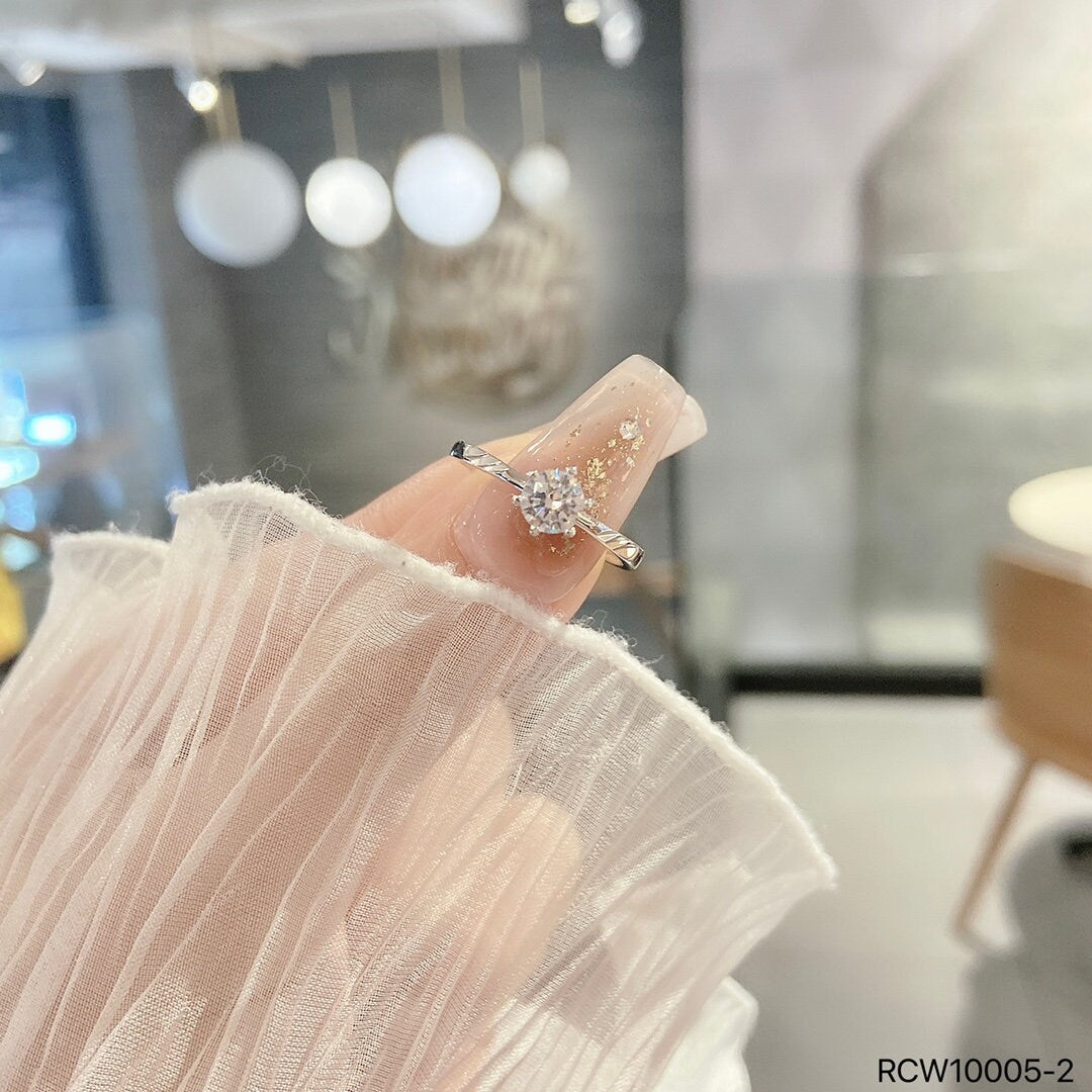 925 sterling silver ring, Rhodium Plating, cubic zircon, Solitaire, adjustable, open ring jewelry.