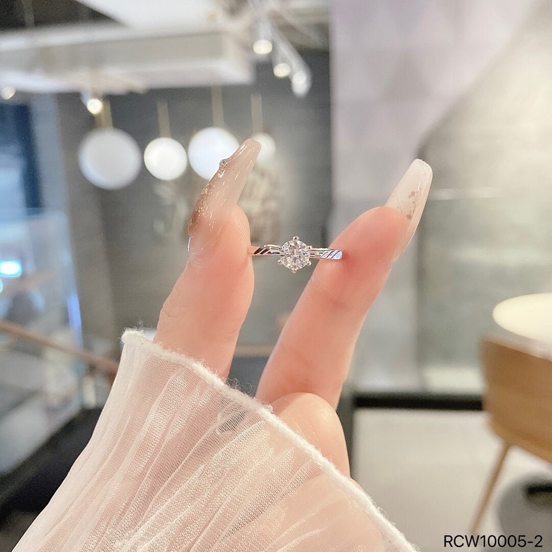 925 sterling silver ring, Rhodium Plating, cubic zircon, Solitaire, adjustable, open ring jewelry.