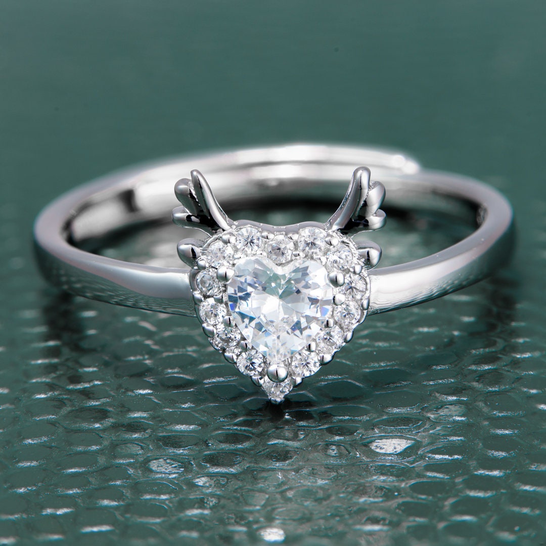 925 sterling silver ring, Rhodium Plating, cubic zircon, freeform, adjustable, open ring jewelry.