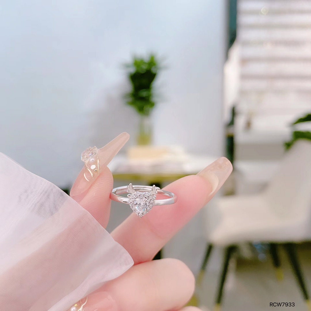 925 sterling silver ring, Rhodium Plating, cubic zircon, freeform, adjustable, open ring jewelry.