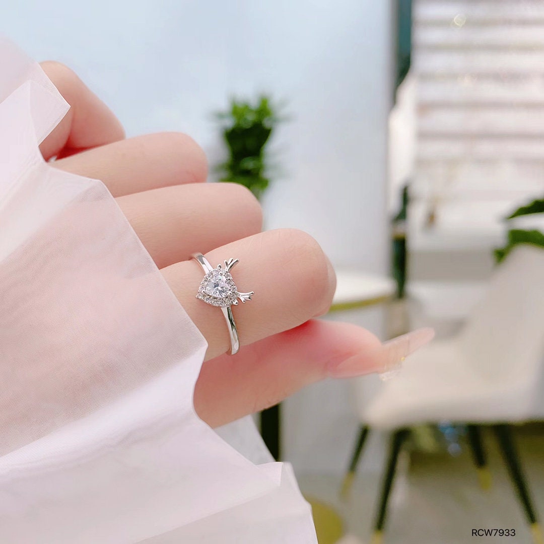 925 sterling silver ring, Rhodium Plating, cubic zircon, freeform, adjustable, open ring jewelry.