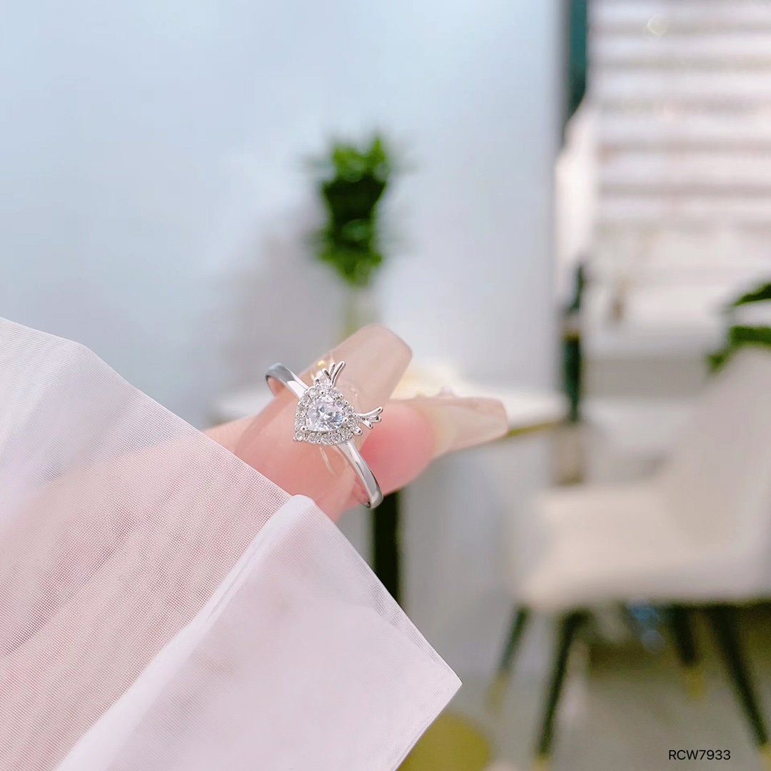 925 sterling silver ring, Rhodium Plating, cubic zircon, freeform, adjustable, open ring jewelry.