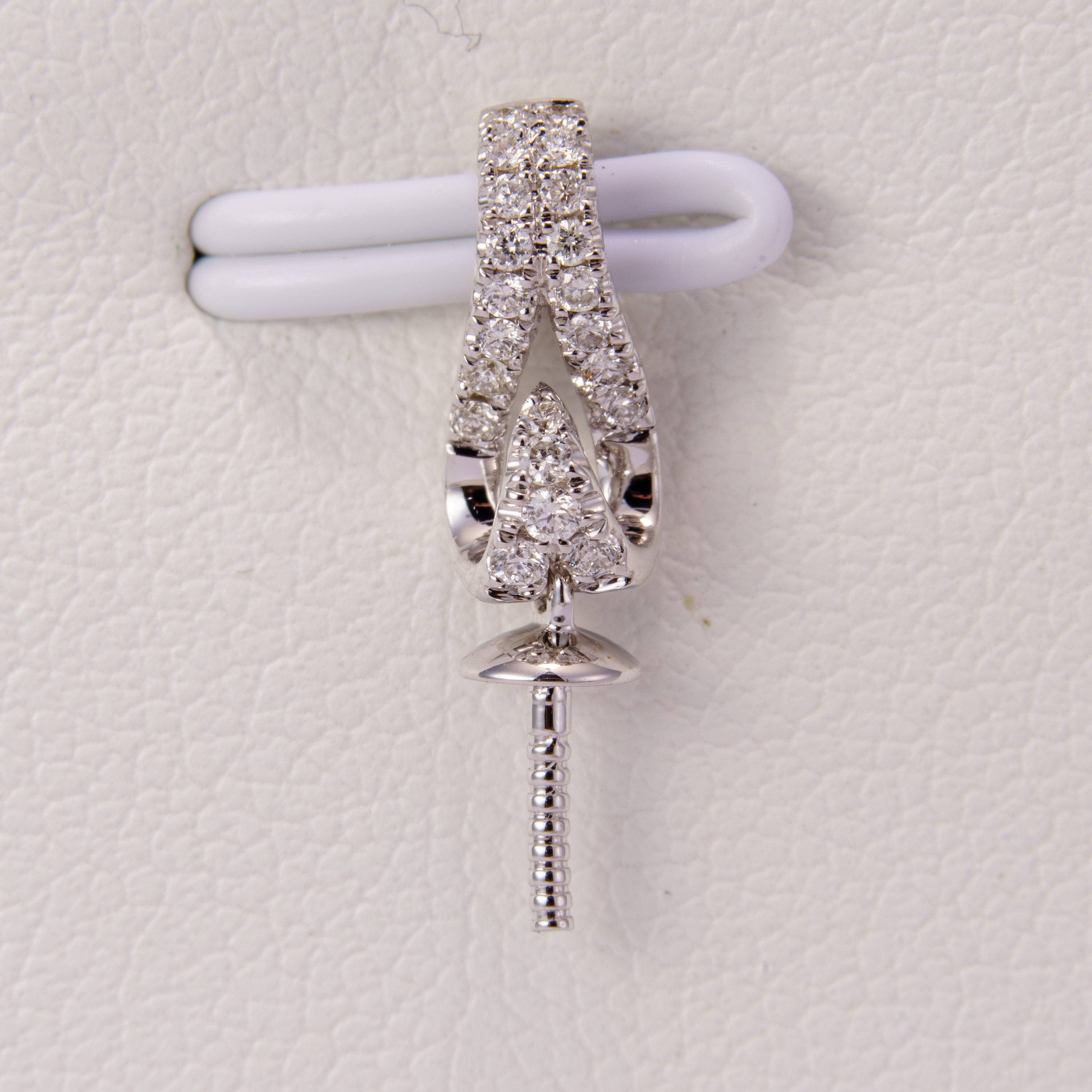 White gold pearl pendant bail - 14k, 0.085ct natural diamond, grtc lab certified