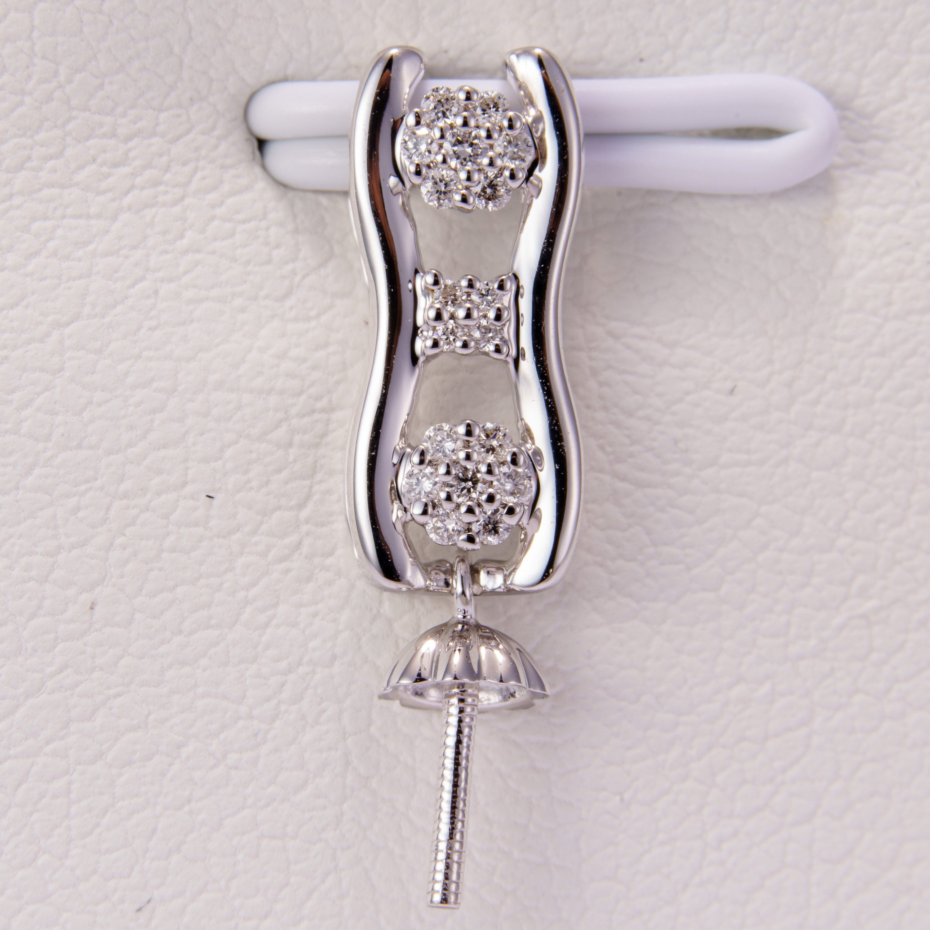 White gold pearl pendant bail - 14k, 0.065ct natural diamond, grtc lab certified