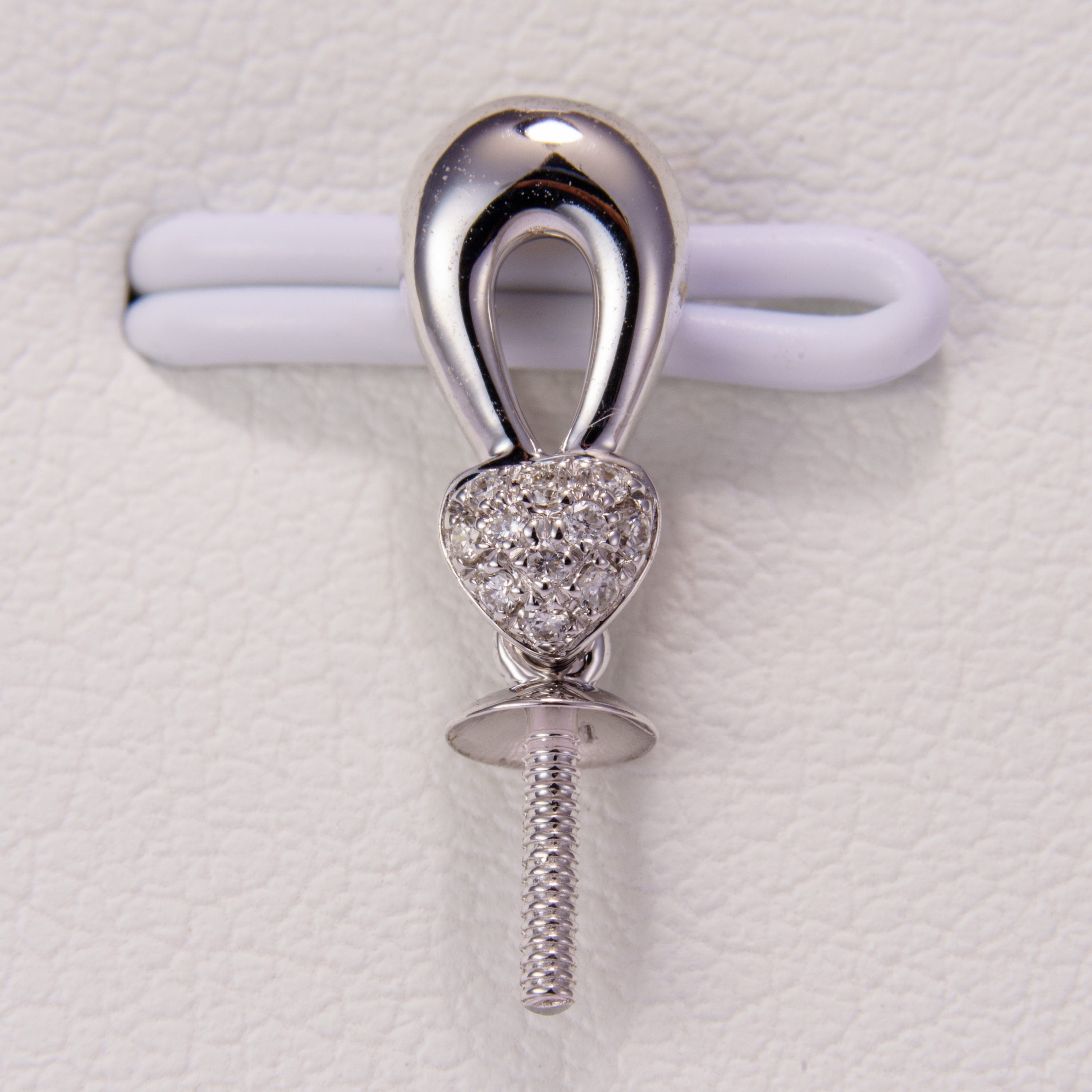 White gold pearl pendant bail - 14k, 0.84ct natural diamond, grtc lab certified